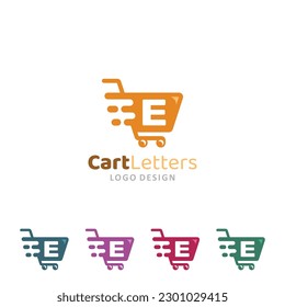 Cart Logo letter E design vector of trolley symbol online shop icon shopping business sign clipart