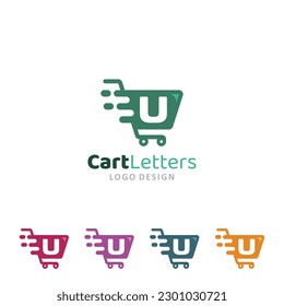 Cart Logo vector of trolley symbol design letter U online shop icon internet store sign clipart