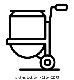 Vector de contorno de icono del mezclador de carritos. Cemento de hormigón. Combinación de máquinas