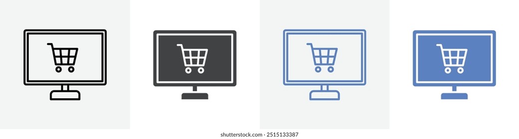 cart in monitor icon vector set use for web ui or app