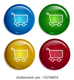 Cart multi color gradient glossy badge icon set. Realistic shiny badge icon or logo mockup