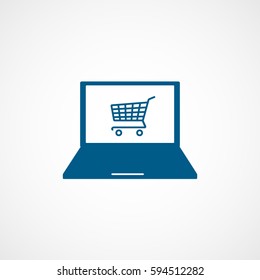 Cart On Lap Top Blue Flat Icon On White Background