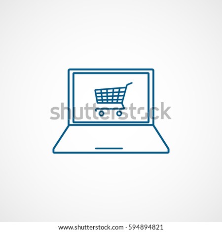 Cart On Lap Top Blue Line Icon On White Background