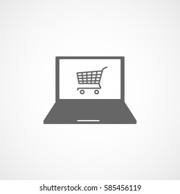 Cart On Laptop Flat Icon On White Background 