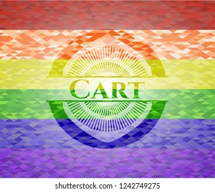 Cart  on mosaic background with the colors of the LGBT flag