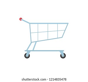 Cart on rolls in store isolated icon. Vector of metal trolley for shopping. Supermarket shop basket, customers products delivery item at market