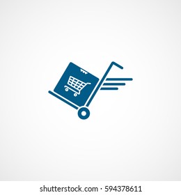Cart On Trolley Blue Flat Icon On White Background