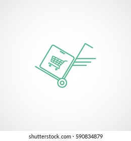 Cart On Trolley Green Line Icon On White Background