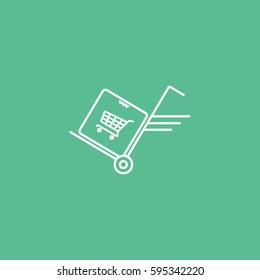 Cart On Trolley Line Icon On Green Background
