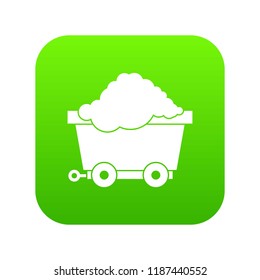 Cart on wheels with coal icon digital green for any design isolated on white vector illustration