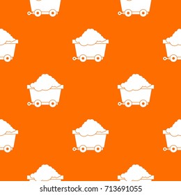 Cart on wheels with coal pattern repeat seamless in orange color for any design. Vector geometric illustration