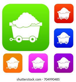 Cart on wheels with coal set icon in different colors isolated vector illustration. Premium collection