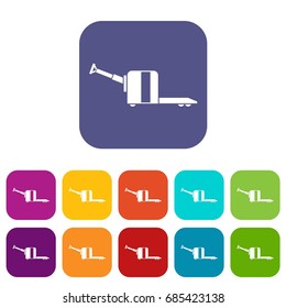 Cart on wheels icons set vector illustration in flat style in colors red, blue, green, and other