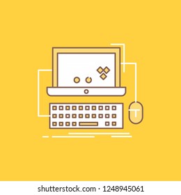 Cart, online, shop, store, game Flat Line Filled Icon. Beautiful Logo button over yellow background for UI and UX, website or mobile application
