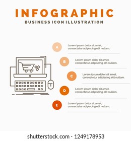 Cart, online, shop, store, game Infographics Template for Website and Presentation. Line Gray icon with Orange infographic style vector illustration