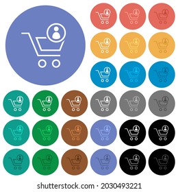 Cart owner outline multi colored flat icons on round backgrounds. Included white, light and dark icon variations for hover and active status effects, and bonus shades.