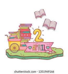 cart with pile text books in the field day celebration