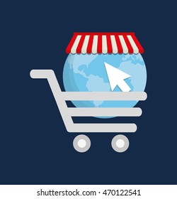cart planet cursor online payment shopping ecommerce icon. Flat illustration. Vector graphic