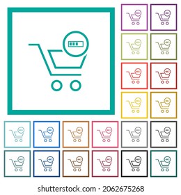 Cart processing outline flat color icons with quadrant frames on white background