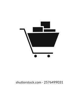 Cart with product icon Simple thin line flat symbol