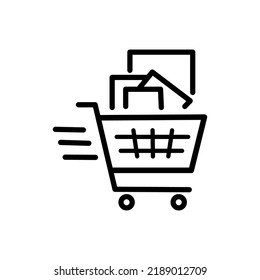 Cart with product icon vector. Purchases with delivery. Vector linear icon isolated on white background.