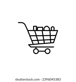 Carro con conjunto de iconos de vector de producto. ilustración vectorial