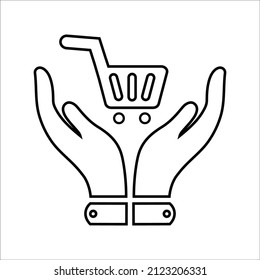Cart, protection, security, shopping icon. Outline vector illustration.