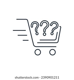 Cart of questions.  Vector linear illustration icon isolated on white background.