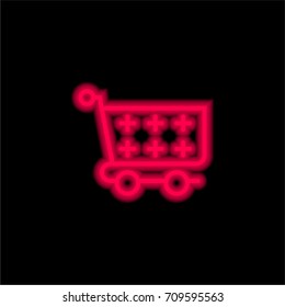 Cart red glowing neon ui ux icon. Glowing sign logo vector