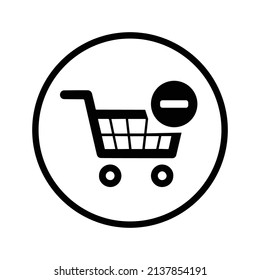 Cart remove, delete icon. Black vector illustration.