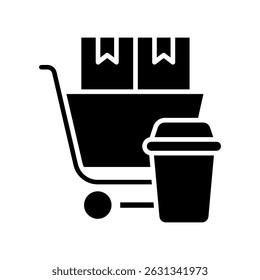 Carrito Quitar glifo, mini icono de ilustración. uso para el concepto moderno, impresión, interfaz de usuario, kit de UX, Web y desarrollo de App. Vector relacionado con ventas, logística y comercio electrónico