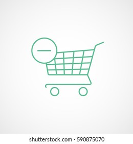 Cart Remove Offline Green Line Icon On White Background
