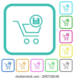 Cart save outline vivid colored flat icons in curved borders on white background