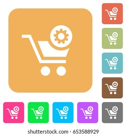 Cart settings flat icons on rounded square vivid color backgrounds.