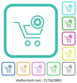 Cart settings outline vivid colored flat icons in curved borders on white background