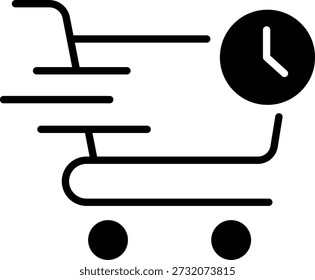 Cart shop with clock Icon, Single vector isolated on Transparent Background.