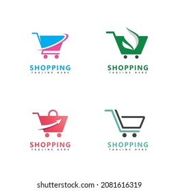 Diseño del icono del logotipo de la tienda de coches, plantilla vectorial de ilustración del carro de compras