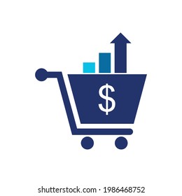 cart shopping chart up arrow logo icon vector flat concept design