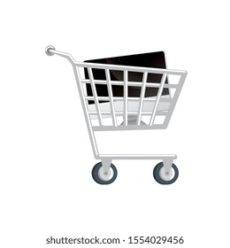 cart shopping with computer isolated icon vector illustration design