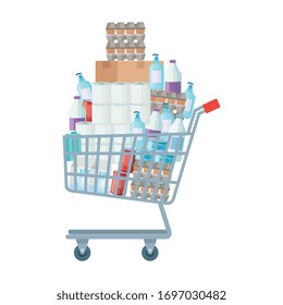 cart shopping with excess groceries vector illustration design