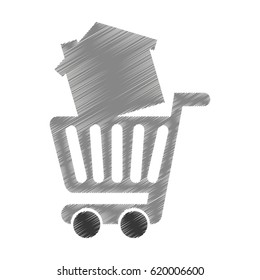 cart shopping with house isolated icon