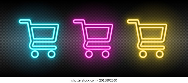 cart, shopping neon vector icon. Illustration neon blue, yellow, red icon set.