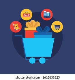 cart with shopping online technology vector illustration design