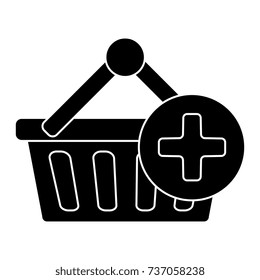 cart shopping plus icon, vector illustration, black sign on isolated background