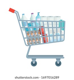 cart shopping with set groceries vector illustration design
