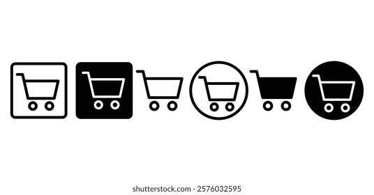 cart shopping trolley icon symbol sign vector design black white  color simple outline and black filled illustration collection isolated