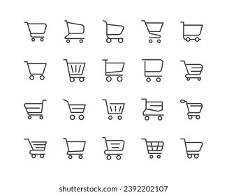 cart simple icon set. Outline editable stroke. Pixel perfect 24x24px. Isolated on a white background