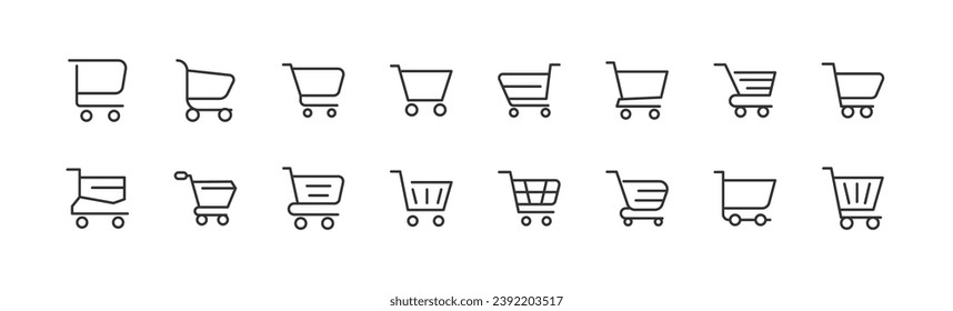 cart simple icon set. Outline editable stroke. Pixel perfect 24x24px. Isolated on a white background