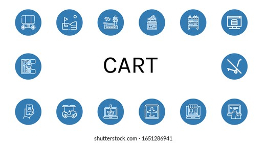 Cart Simple Icons Set. Contains Such Icons As Wagon, Golf, Airport, Pizza Shop, Cart, Online Order, Golf Cart, Online Shopping, Shopping, Can Be Used For Web, Mobile And Logo