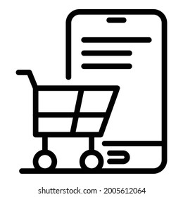 Cart and smartphone icon. Outline cart and smartphone vector icon for web design isolated on white background
